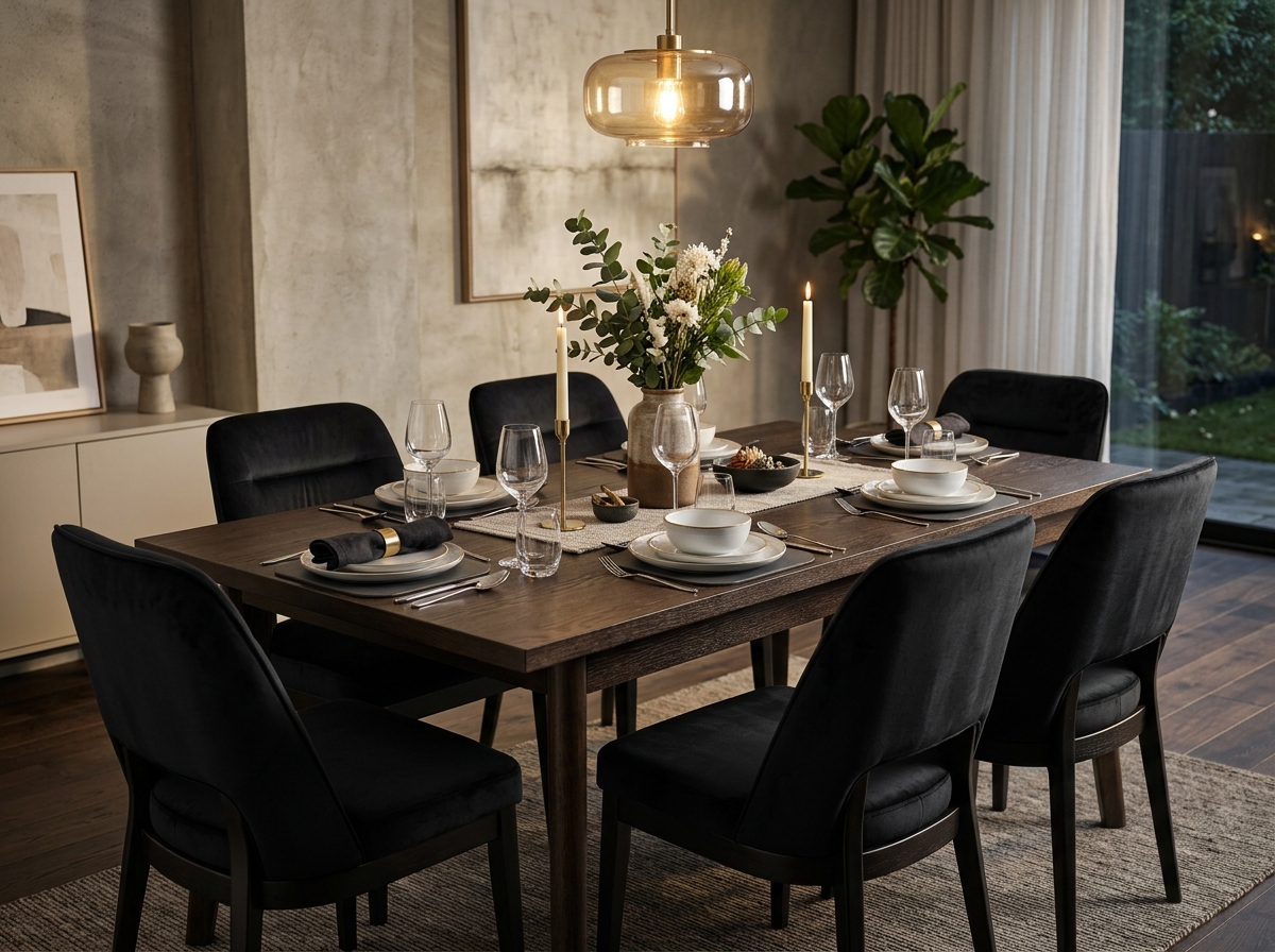 Comedor elegante de 6 puestos de madera oscura